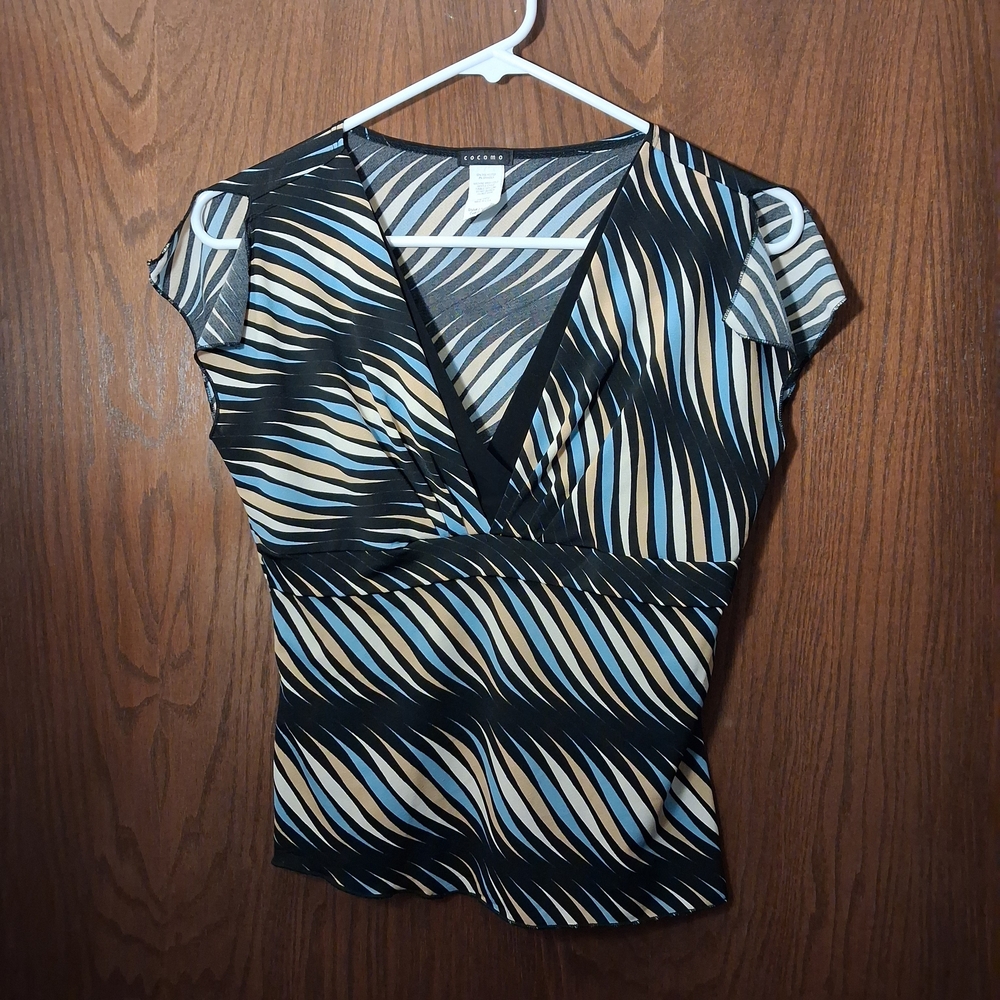 Cocomo Black and Cream V-Neck Blouse